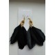 Boucles d'oreilles dorées plume noire CZ