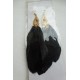 Boucles d'oreilles dorées plume noire CZ