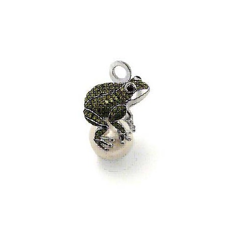 Pendentif plaqué argent grenouille verte CZ perle