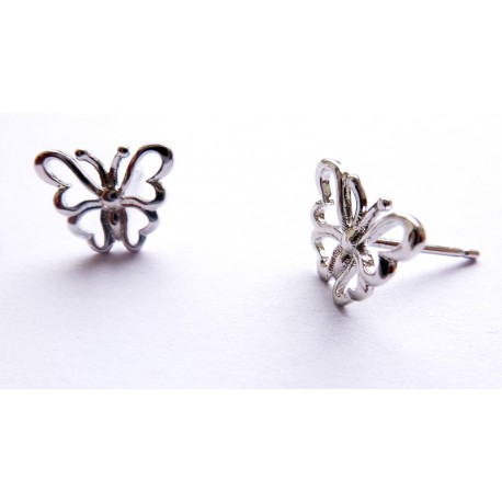Boucles d'Oreilles Plaqué Argent Clous Puces Papillons