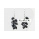 Boucles d'Oreilles Plaque Argent Pluie Perle Noire