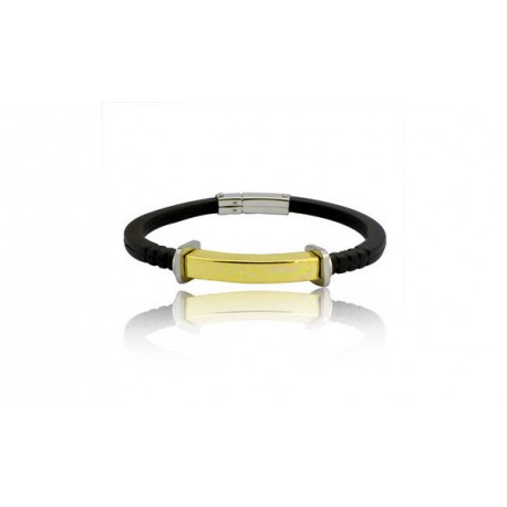 Gourmette caoutchouc or et argent acier