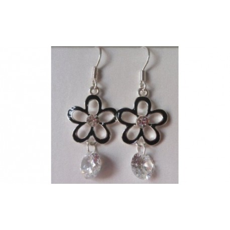 Boucles d'oreilles plaqué or blanc fleur CZ