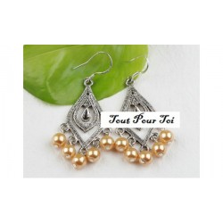 Boucles d'Oreilles Plaqué Argent Perle Champagne