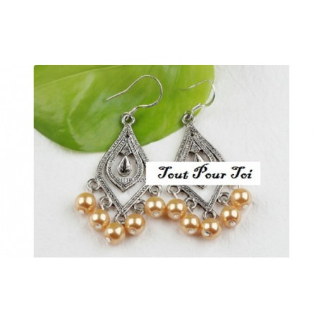 Boucles d'Oreilles Plaqué Argent Perle Champagne
