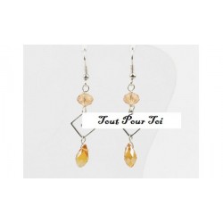 Boucles d'Oreilles Plaqué Argent Carré Cristal Jaune