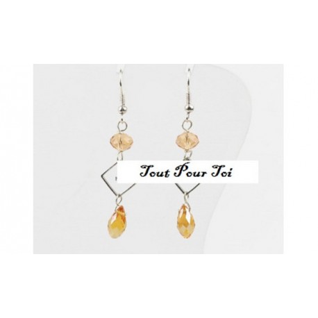 Boucles d'Oreilles Plaqué Argent Carré Cristal Jaune
