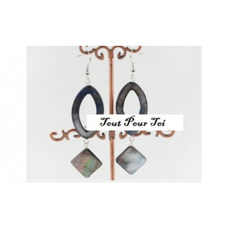 Boucles d'oreilles plaqué argent nacre noire