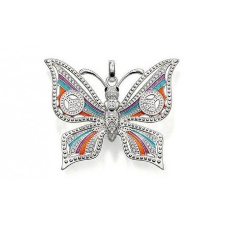 Pend plaqué argent papillon multicolore