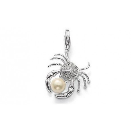 Pendentif charm plaqué argent crabe perle