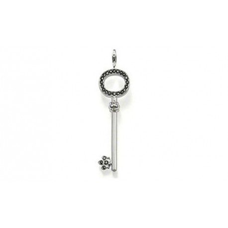Pendentif charm plaqué argent clé CZ noirs