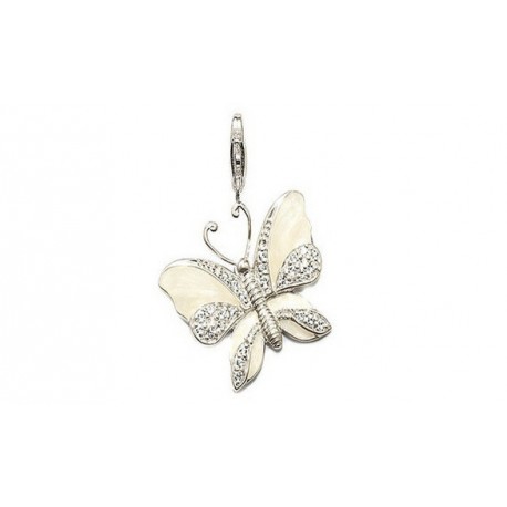 Pendentif charm plaqué argent papillon blanc