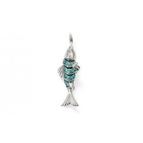 Pendentif charm plaqué argent poisson bleu