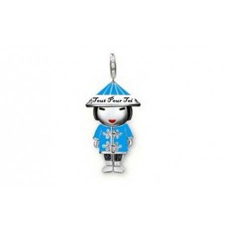 Pendentif charm plaqué argent chinoise bleu