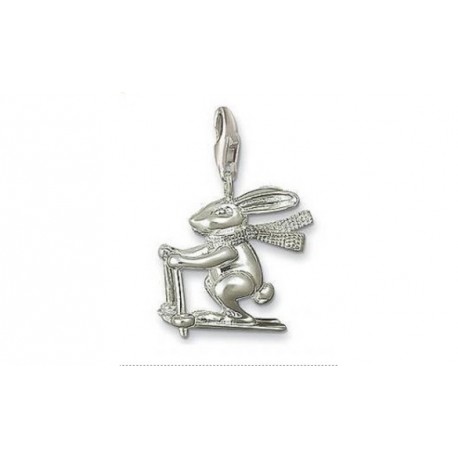 Pendentif charm plaqué argent lapin ski