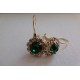 BOUCLES D OREILLES  EN STRASS TRANSPARENT ET PERLE VERTE PLAQUE OR