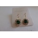 BOUCLES D OREILLES  EN STRASS TRANSPARENT ET PERLE VERTE PLAQUE OR