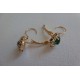 BOUCLES D OREILLES  EN STRASS TRANSPARENT ET PERLE VERTE PLAQUE OR