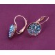 BOUCLES D OREILLES CRISTAUX BLEUS PLAQUE OR ROSE