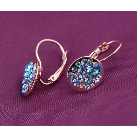 BOUCLES D OREILLES CRISTAUX BLEUS PLAQUE OR ROSE