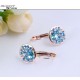 BOUCLES D OREILLES CRISTAUX BLEUS PLAQUE OR ROSE