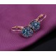 BOUCLES D OREILLES CRISTAUX BLEUS PLAQUE OR ROSE